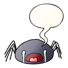cartoon halloween spider crying and speech bubble in smooth gradient style