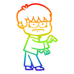 rainbow gradient line drawing annoyed cartoon boy