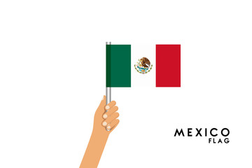Vector cartoon illustration of human hands hold Mexico flag. Isolated object on white background.