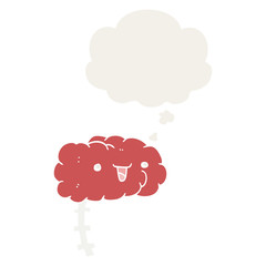 happy cartoon brain and thought bubble in retro style