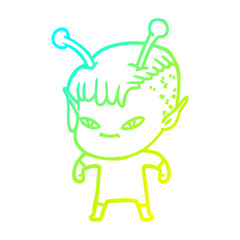 cold gradient line drawing cute cartoon alien girl