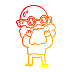 warm gradient line drawing cartoon worried man with beard and spectacles