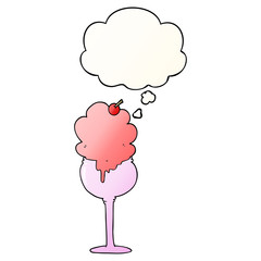 cartoon ice cream desert and thought bubble in smooth gradient style