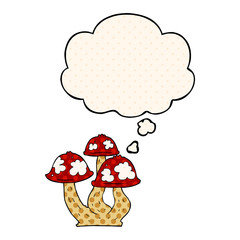 cartoon mushrooms and thought bubble in comic book style