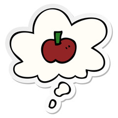 cartoon apple symbol and thought bubble as a printed sticker