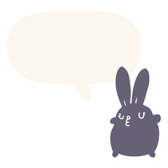 cute cartoon rabbit and speech bubble in retro style