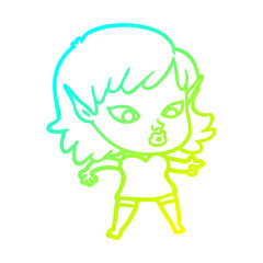 cold gradient line drawing pretty cartoon elf girl