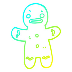 cold gradient line drawing cartoon gingerbread man