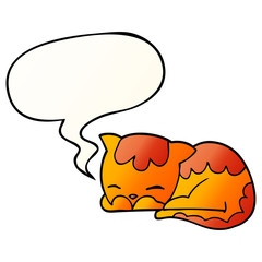 cartoon cat sleeping and speech bubble in smooth gradient style