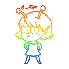 rainbow gradient line drawing cartoon alien girl
