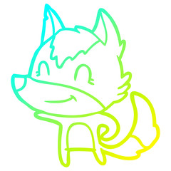 cold gradient line drawing friendly cartoon wolf
