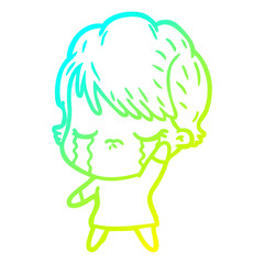 cold gradient line drawing cartoon woman crying