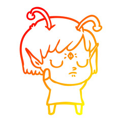 warm gradient line drawing cartoon alien girl