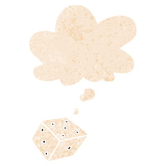 cartoon dice and thought bubble in retro textured style