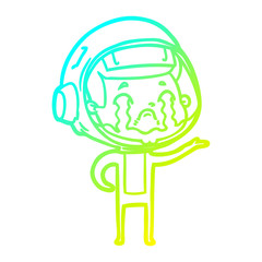 cold gradient line drawing cartoon crying astronaut