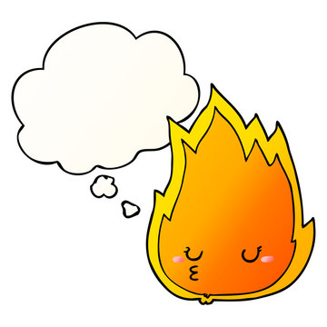 cute cartoon fire and thought bubble in smooth gradient style