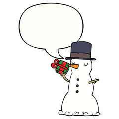 cartoon snowman and speech bubble