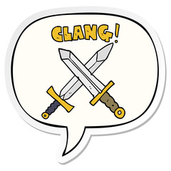 cartoon sword fight and speech bubble sticker