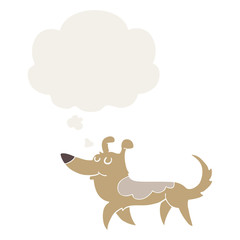 cartoon dog and thought bubble in retro style