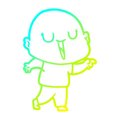 cold gradient line drawing happy cartoon bald man