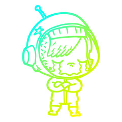 cold gradient line drawing cartoon crying astronaut girl