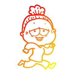 warm gradient line drawing cartoon happy old lady