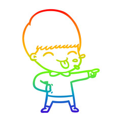 rainbow gradient line drawing cartoon boy sticking out tongue