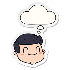 cartoon male face and thought bubble as a printed sticker