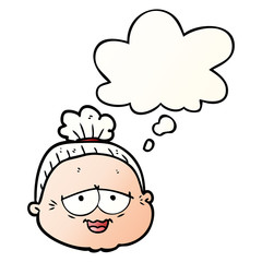 cartoon old lady and thought bubble in smooth gradient style