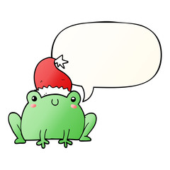 cute cartoon christmas frog and speech bubble in smooth gradient style