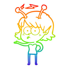 rainbow gradient line drawing cartoon alien girl
