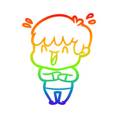 rainbow gradient line drawing cartoon laughing boy