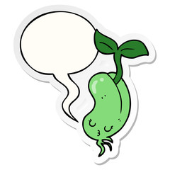 cartoon sprouting bean and speech bubble sticker
