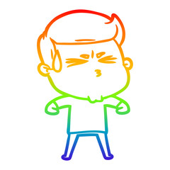rainbow gradient line drawing cartoon man sweating