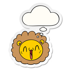 cartoon lion face and thought bubble as a printed sticker