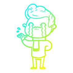 Fototapeta premium cold gradient line drawing cartoon man crying