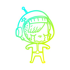 cold gradient line drawing cartoon crying astronaut girl