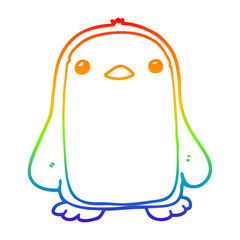 rainbow gradient line drawing cute cartoon penguin