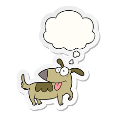 cartoon happy dog and thought bubble as a printed sticker