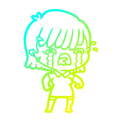 cold gradient line drawing cartoon girl crying
