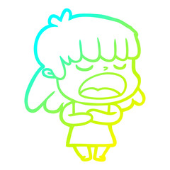 Fototapeta premium cold gradient line drawing cartoon woman talking loudly