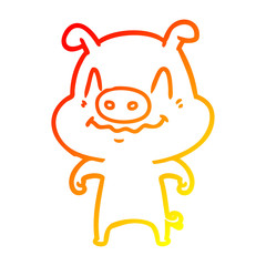 warm gradient line drawing nervous cartoon pig