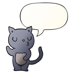 cute cartoon cat and speech bubble in smooth gradient style