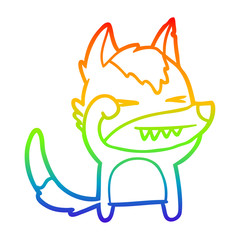 rainbow gradient line drawing tired wolf cartoon