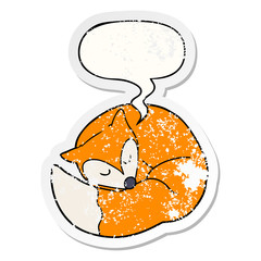 cartoon sleeping fox and speech bubble distressed sticker