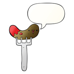 cartoon sausage and fork and speech bubble in smooth gradient style