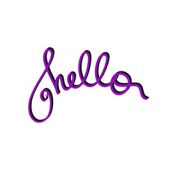 Violet Hello handwritten phrase. Vector illustration text purple graphic design element white background. Trendy art calligraphy poster for sticker, print, t shirt, banner, invitation card, business