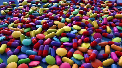 Fototapeta na wymiar 3d medicine capsules background illustration