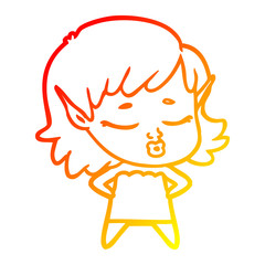 warm gradient line drawing pretty cartoon elf girl