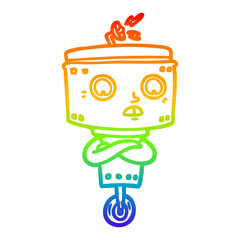 rainbow gradient line drawing cartoon robot with crossed arms